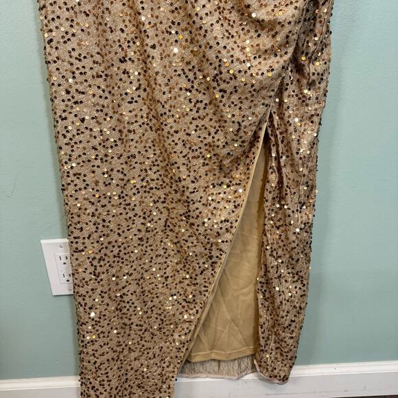 Womens Ball Gown Evening Dress 3X Plus Tan Sequins Party Cocktail Ruched Bodycon - Picture 4 of 12